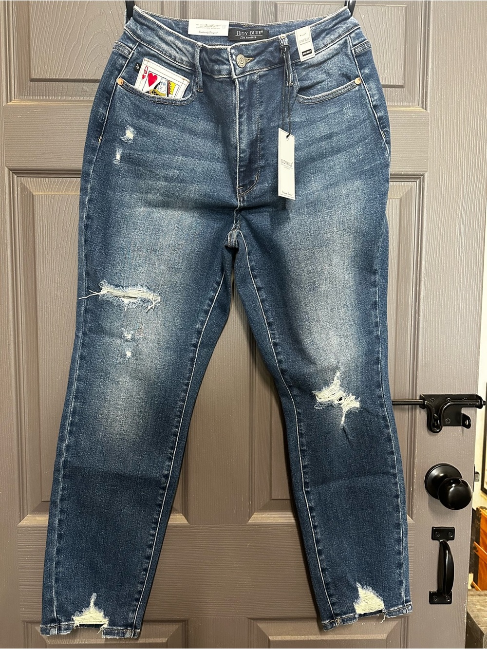 Judy Blue Distressed Ankle Crop Jeans High Waist in Washed Blue